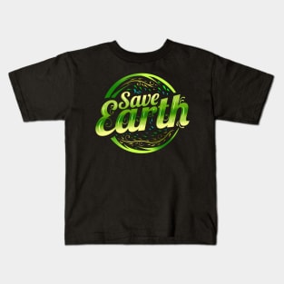 Logo Save Earth With Green Plants Asian Style For Earth Day Kids T-Shirt